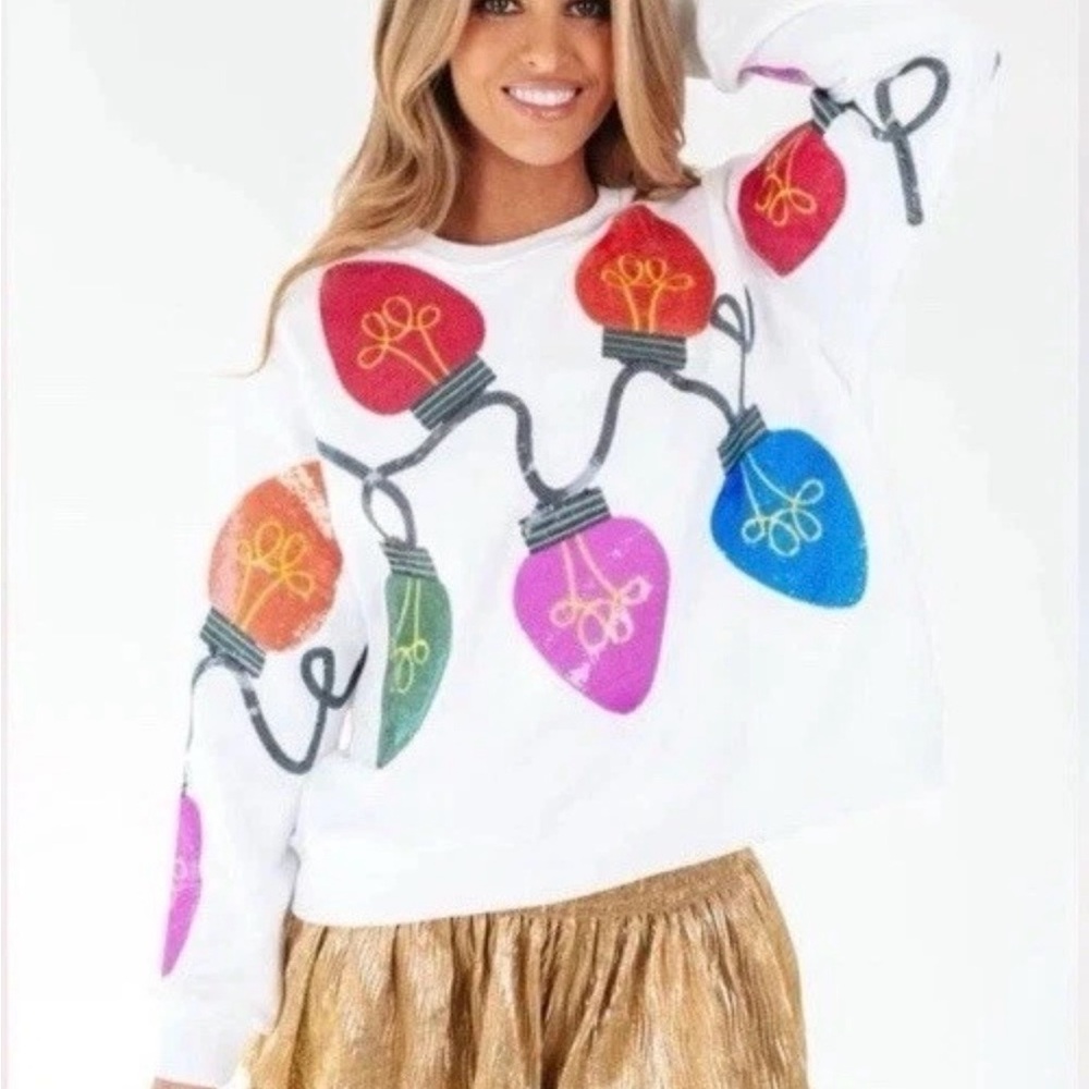 🎄Queen Of Sparkles XL (Oversized) Christmas Lights Sequined Sweatshirt EUC - Picture 6 of 6